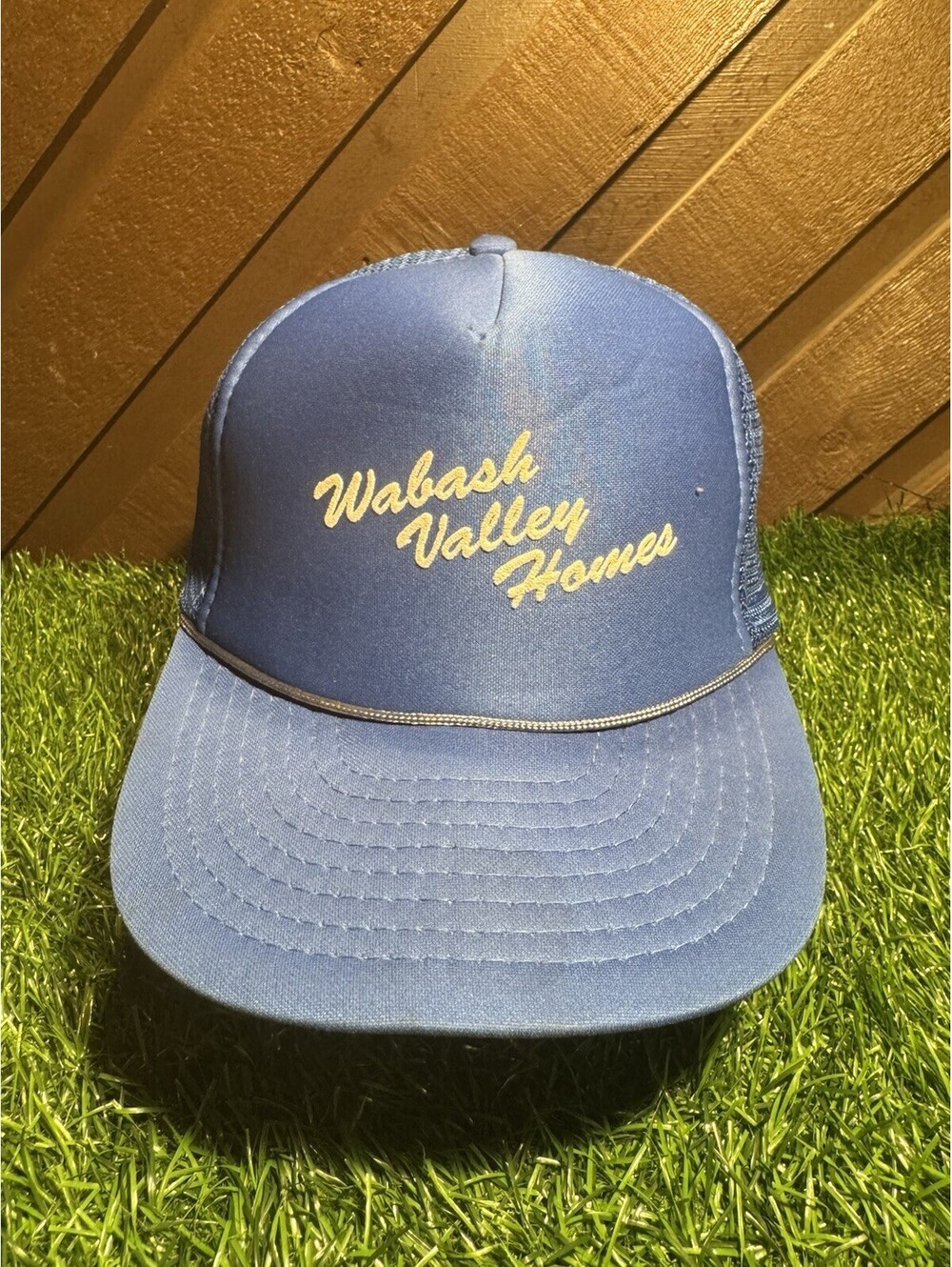 Vintage Wabash Valley Homes Trucker Hat Blue Mesh Snapback Rope Cap Speedway